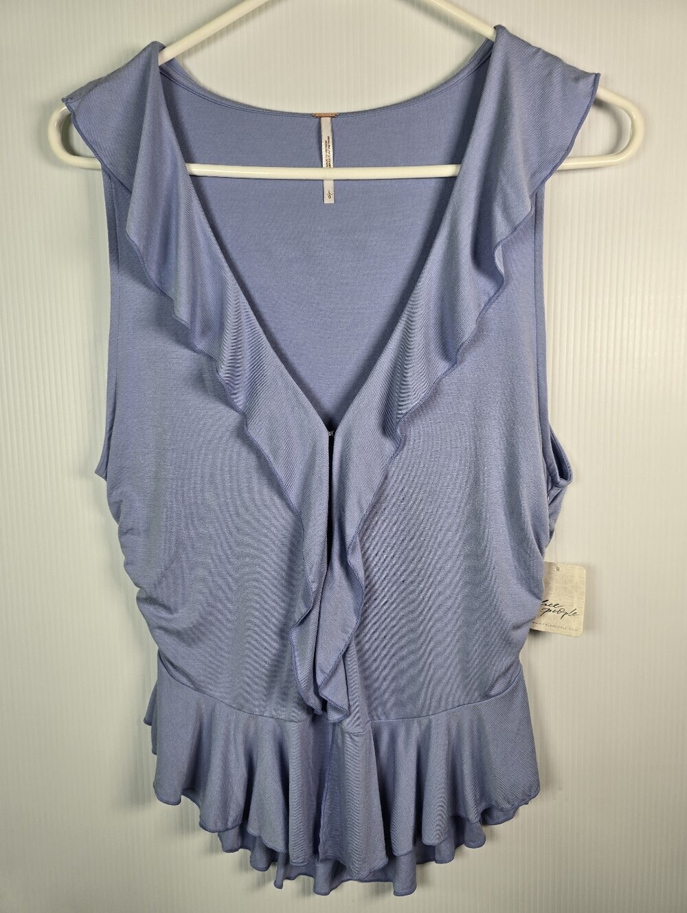NWT Free People Ruffle Me Away Sleeveless Top  Lilac Blue Size L Hook Closure